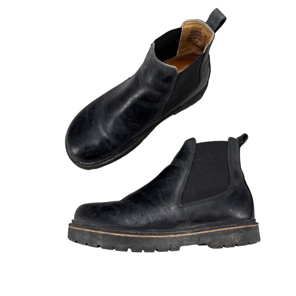 Birkenstock Stalon Black Leather Chelsea Boots Women Size 37 US 6-6.5 Lug Sole